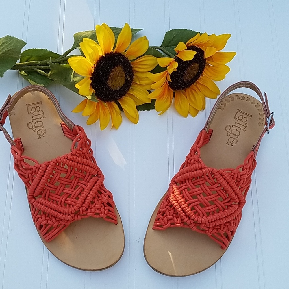 Orange crochet sandals
